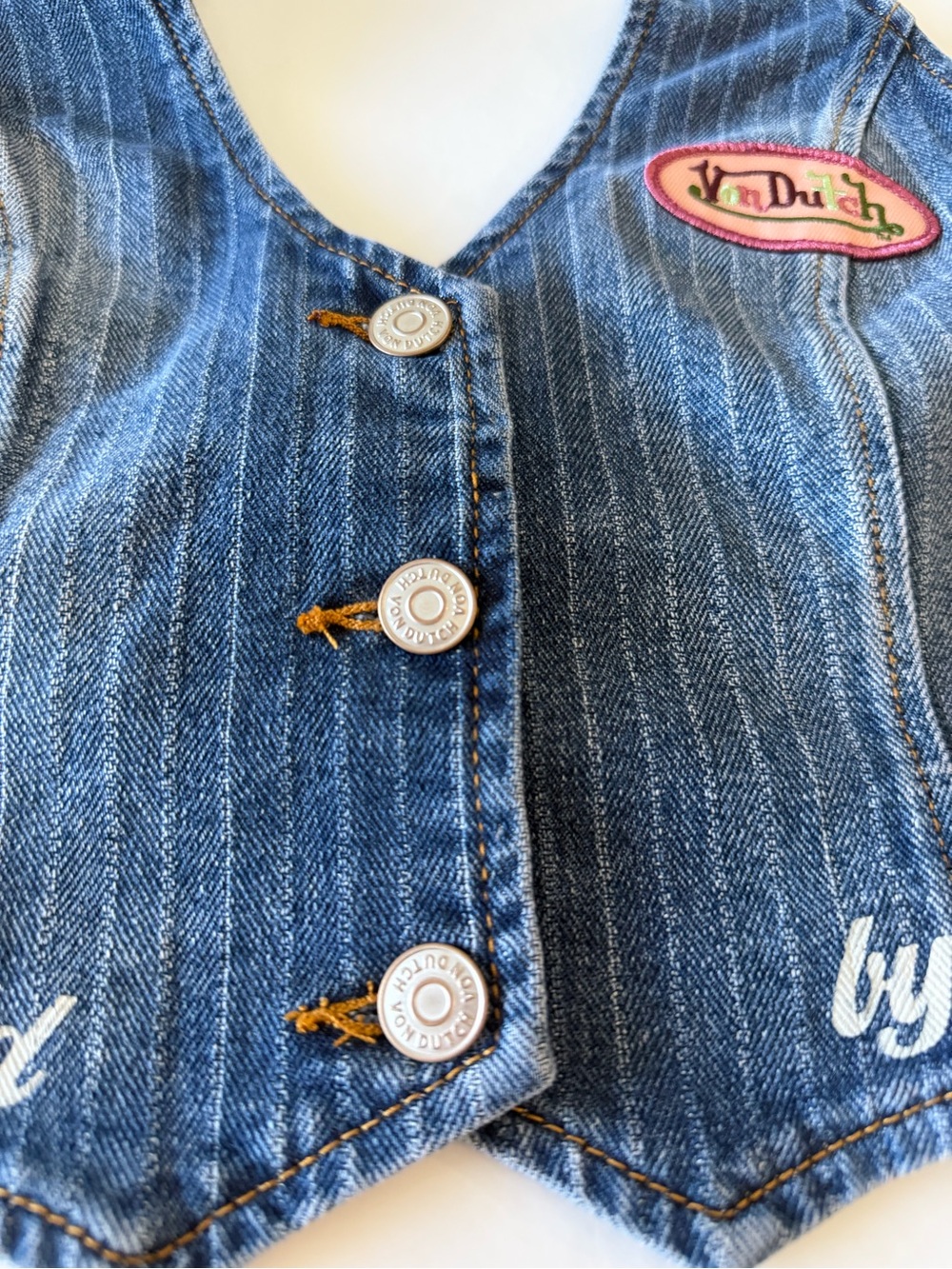 Von Dutch Blue Denim Halter Crop Top - Picture 3 of 7